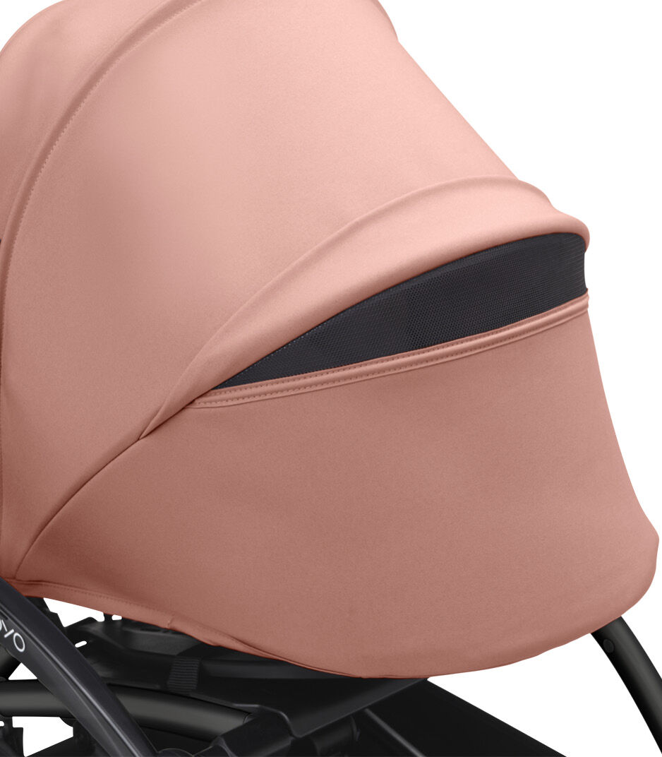Stokke® YOYO3® 0+ Ginger. Black Frame. Canopy ventilation open. Close-up. Angled. galery image 8